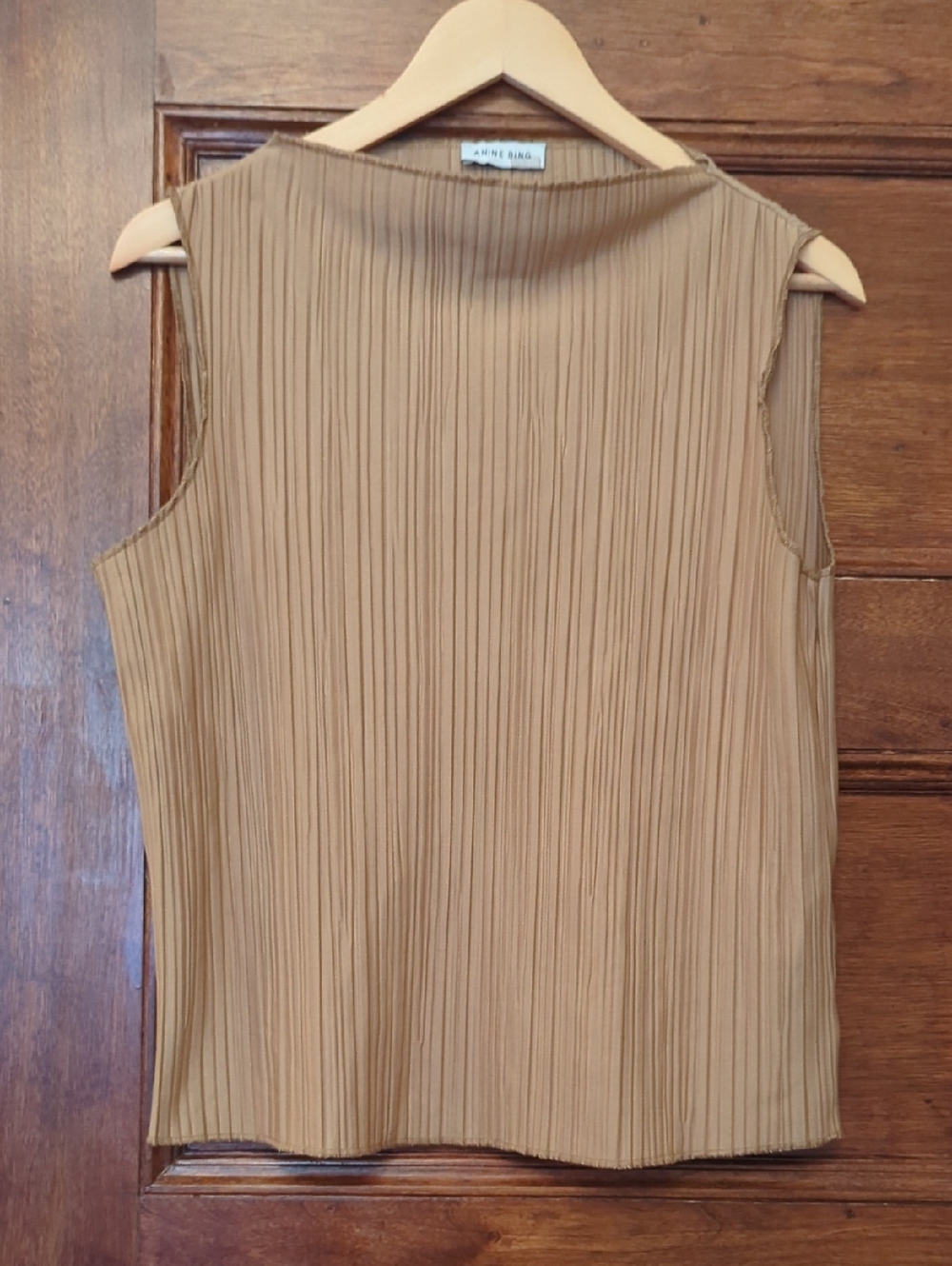Anine Bing Crew Neck Sleeveless Tank Top Neutral Beige | Size S